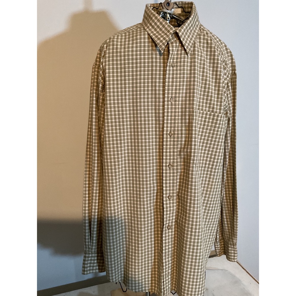 JJ Farmer Mens Small Brown Gingham Check‎ Long Sleeve Cotton Button Down Shirt